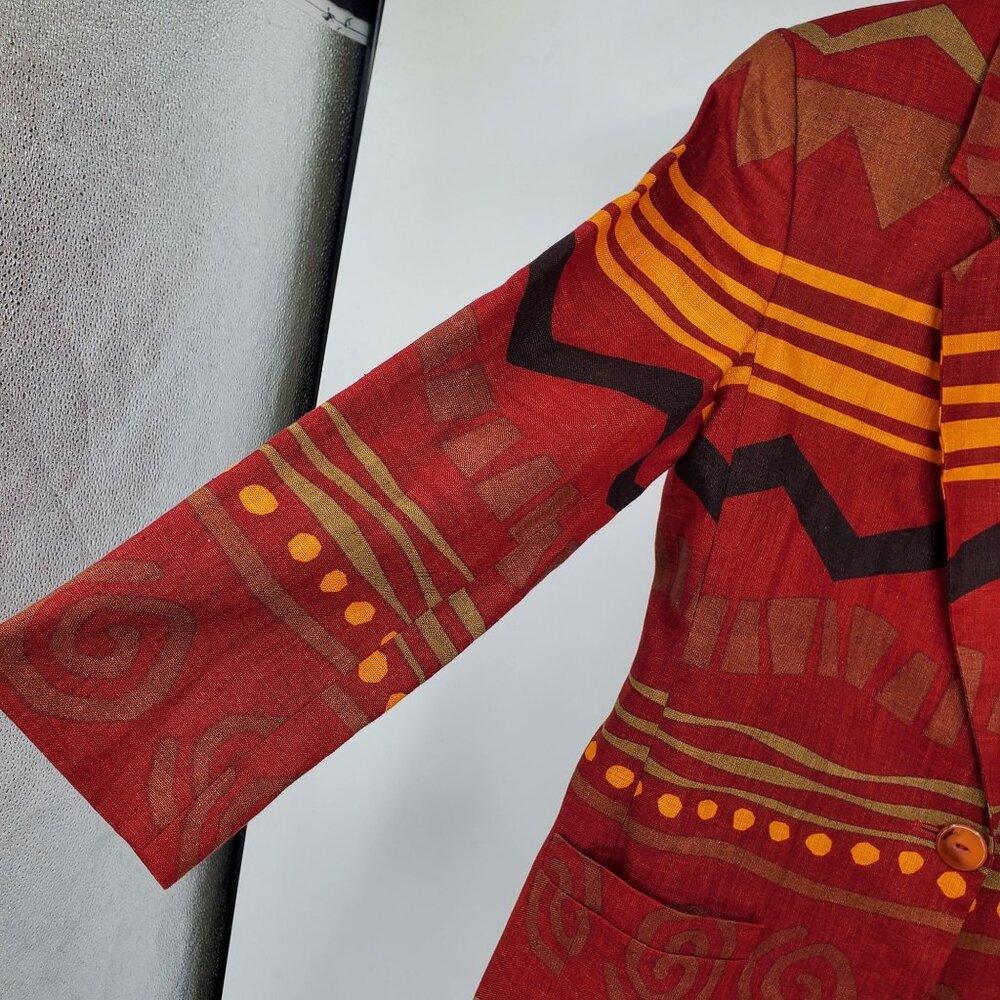 Red Patterned Single-Button Blazer Jacket - Picture 13 of 15
